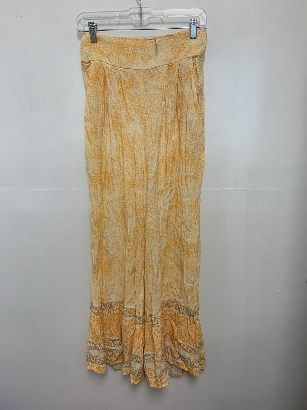 Free People Vanessa Printed Smocked High Waist Yellow Wide Leg Pants Small